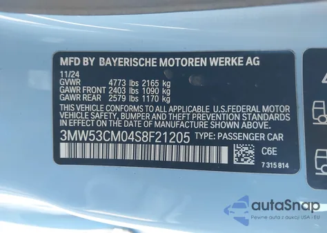 2025 BMW M240 I xDrive z USA, uszkodzony, nr VIN 3MW53CM04S8F21205